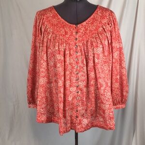Women's Terra and Sky Long Sleeved Peasant Blouse Plus size 3X Orange and White